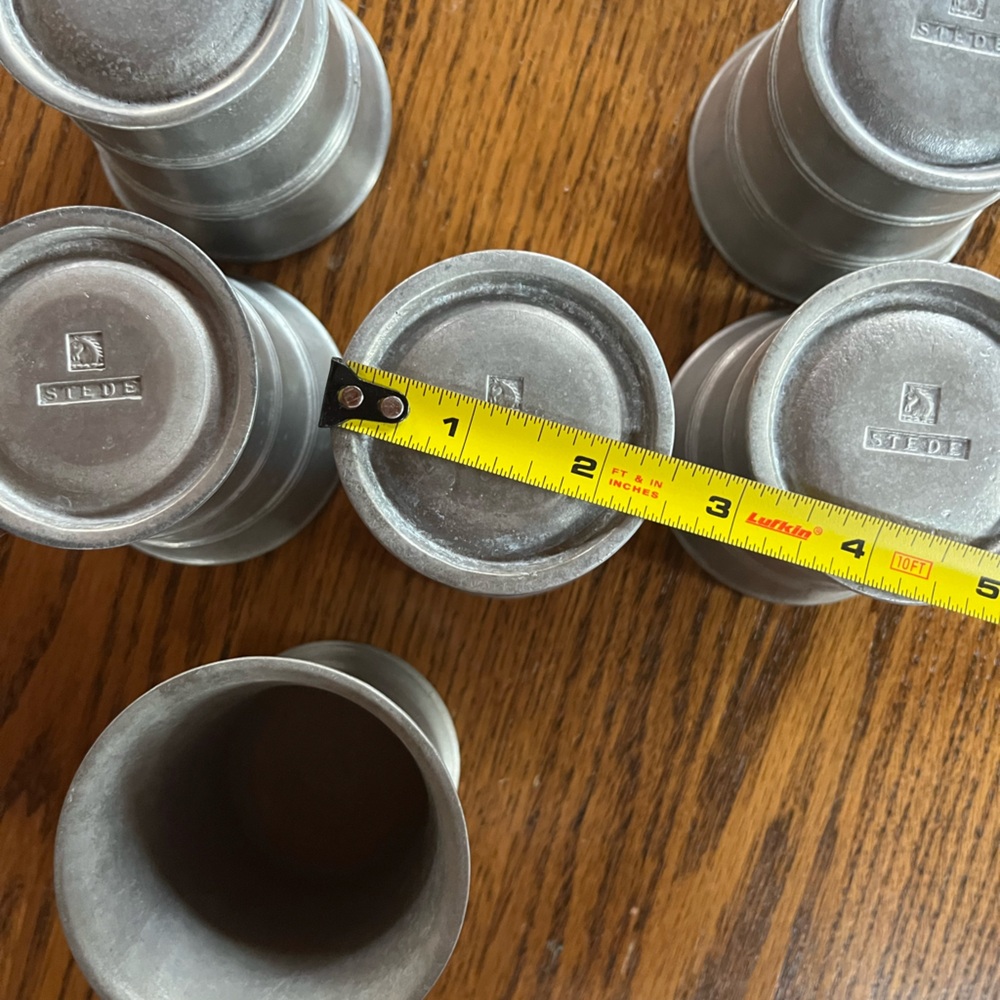Stede antique pewter tumblers rare set of six flared cups beaker stamped German - Picture 7 of 16